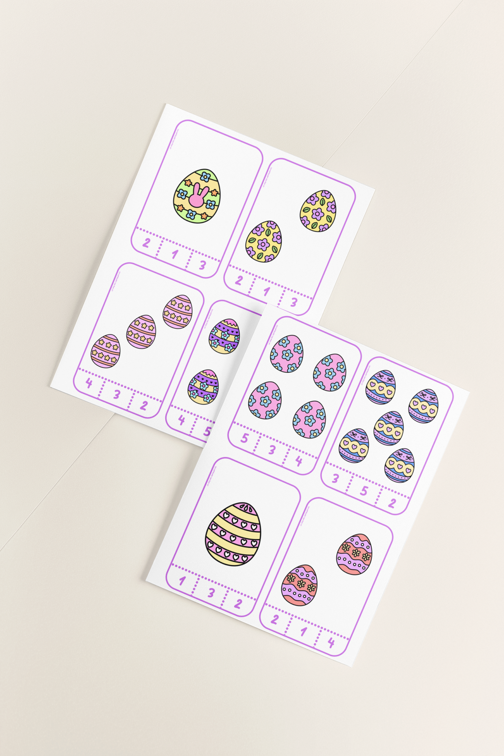 cartes à compter pâques jusque 5