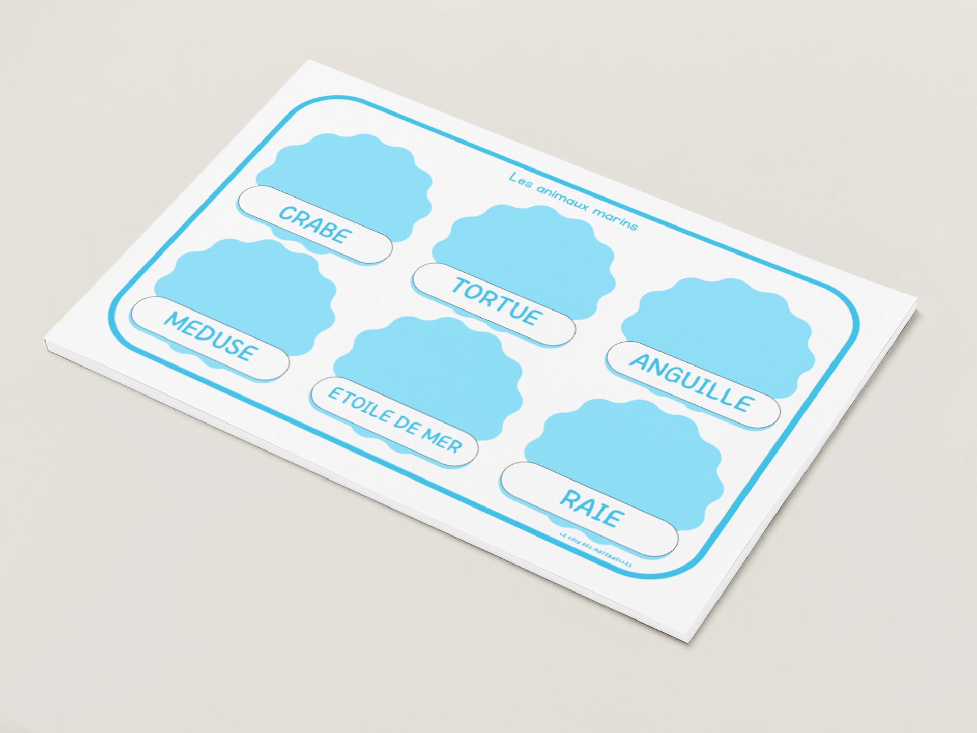 reconnaissance des mots, images à replacer : les animaux marins