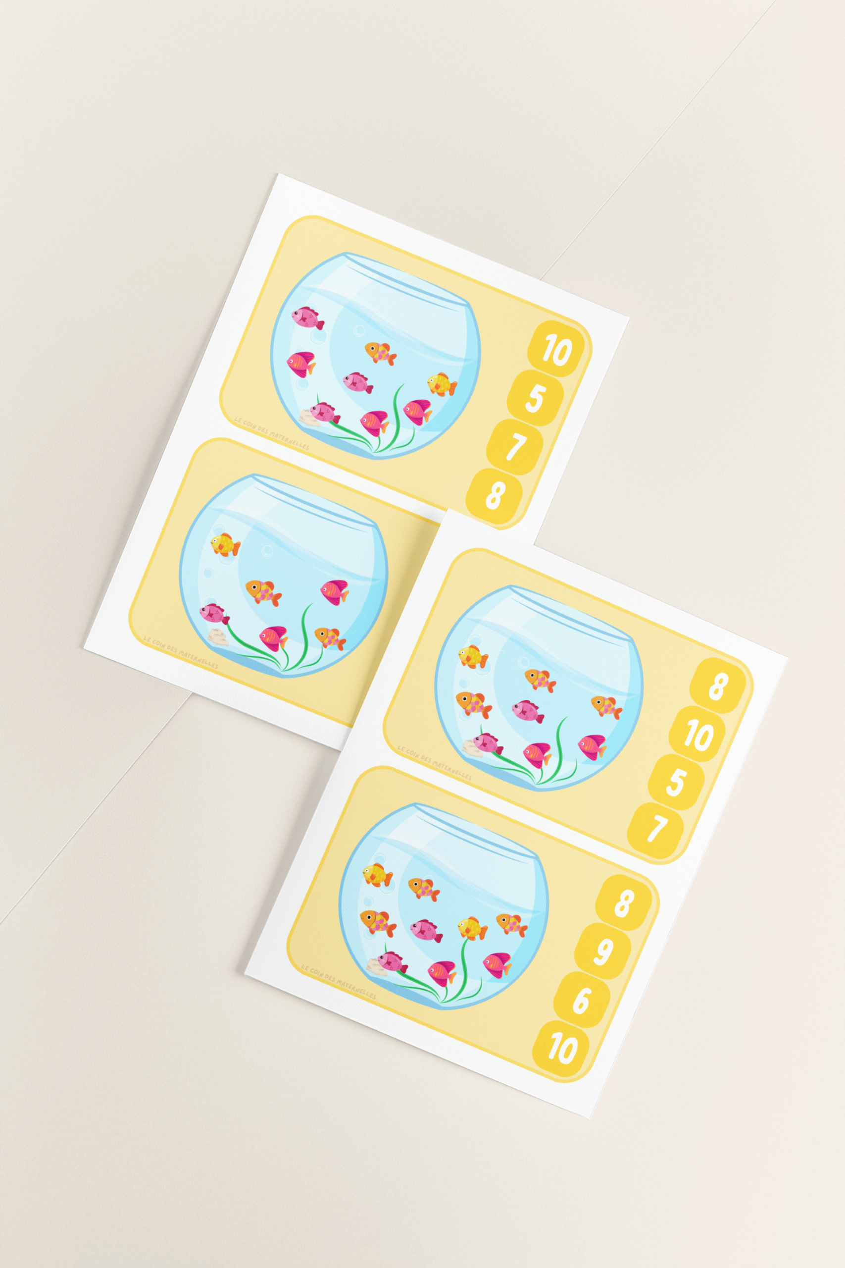 correspondance chiffre quantité de 4 à 10 : les poissons
