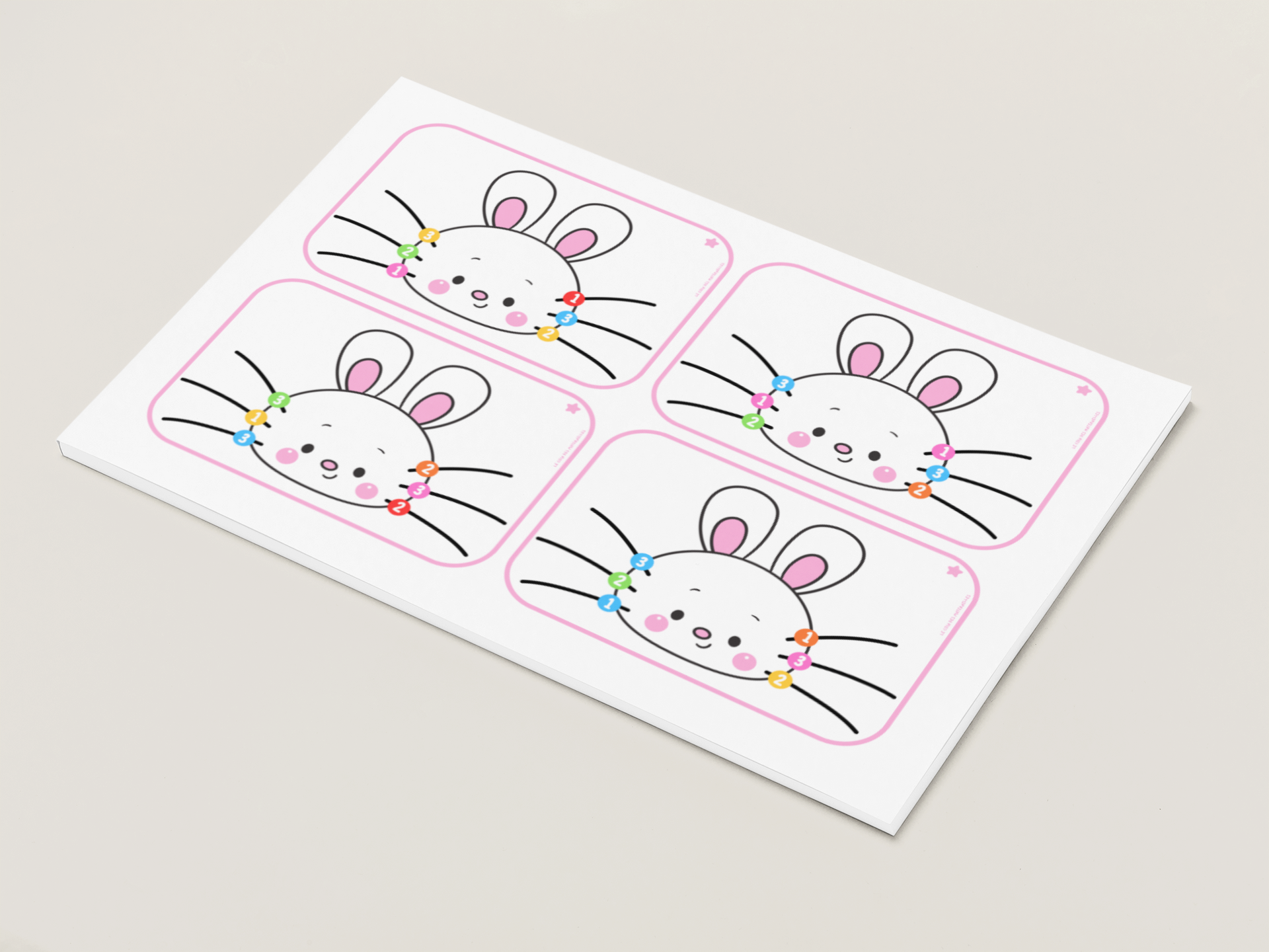 dénombrement : les moustaches du lapin chiffres et couleurs niveau 1