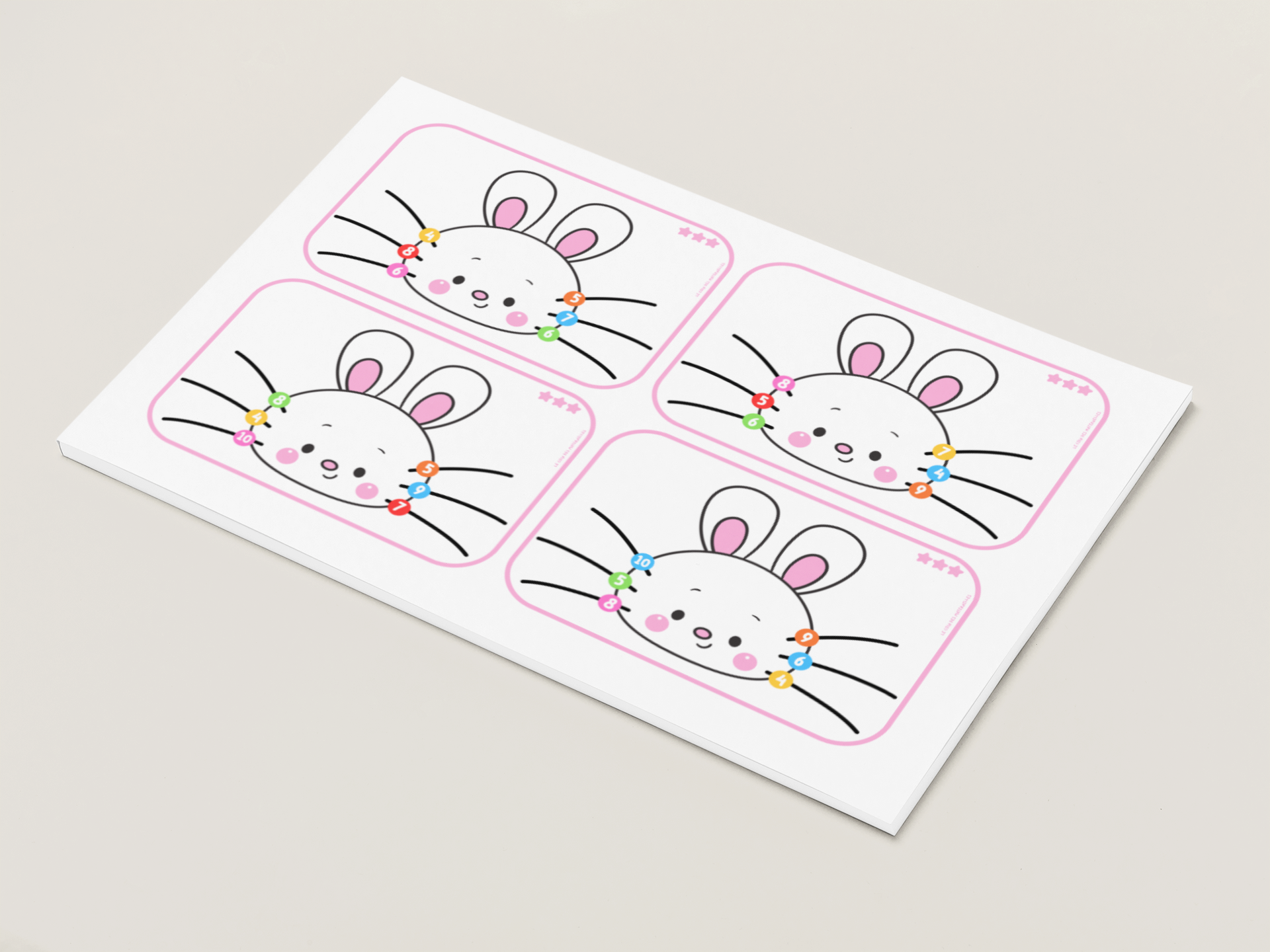 dénombrement : les moustaches du lapin chiffres et couleurs niveau 3