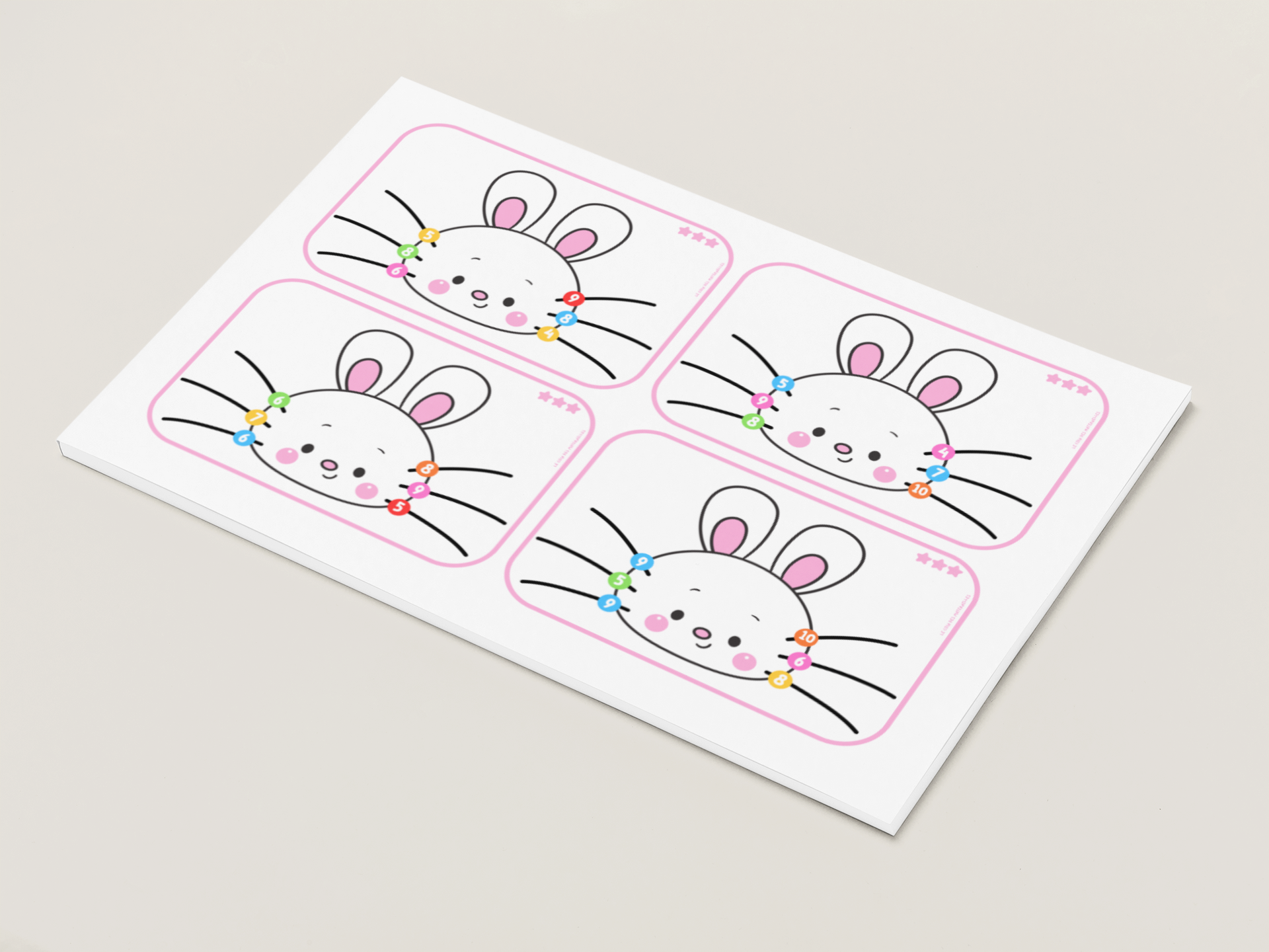 dénombrement : les moustaches du lapin chiffres et couleurs niveau 3