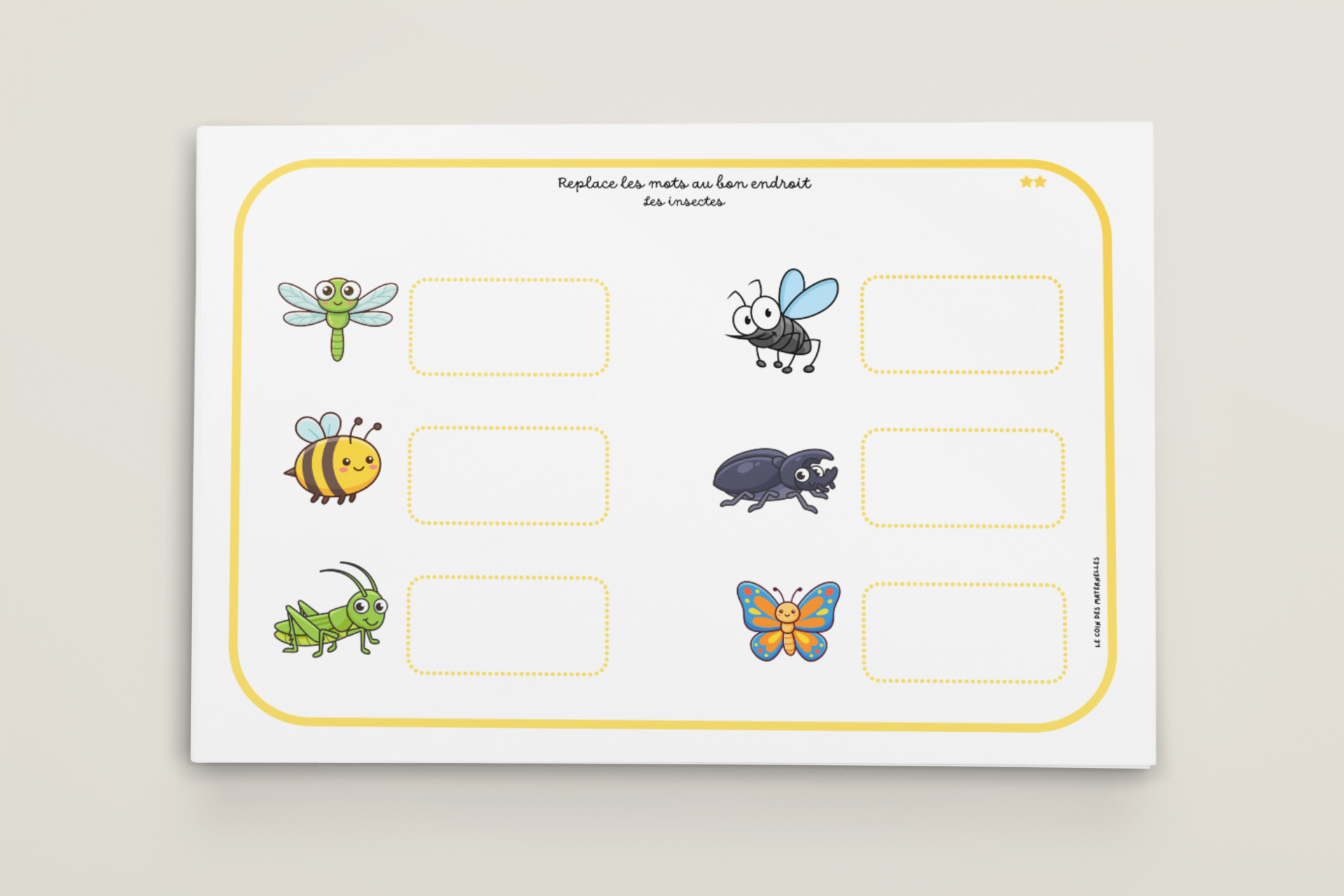 Activité vocabulaire insectes maternelles