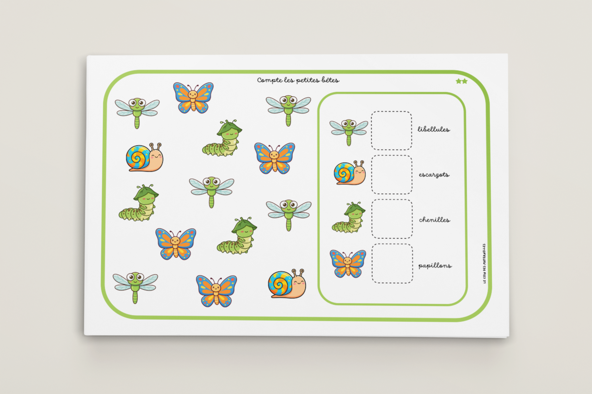 Activité comptage maternelle insectes