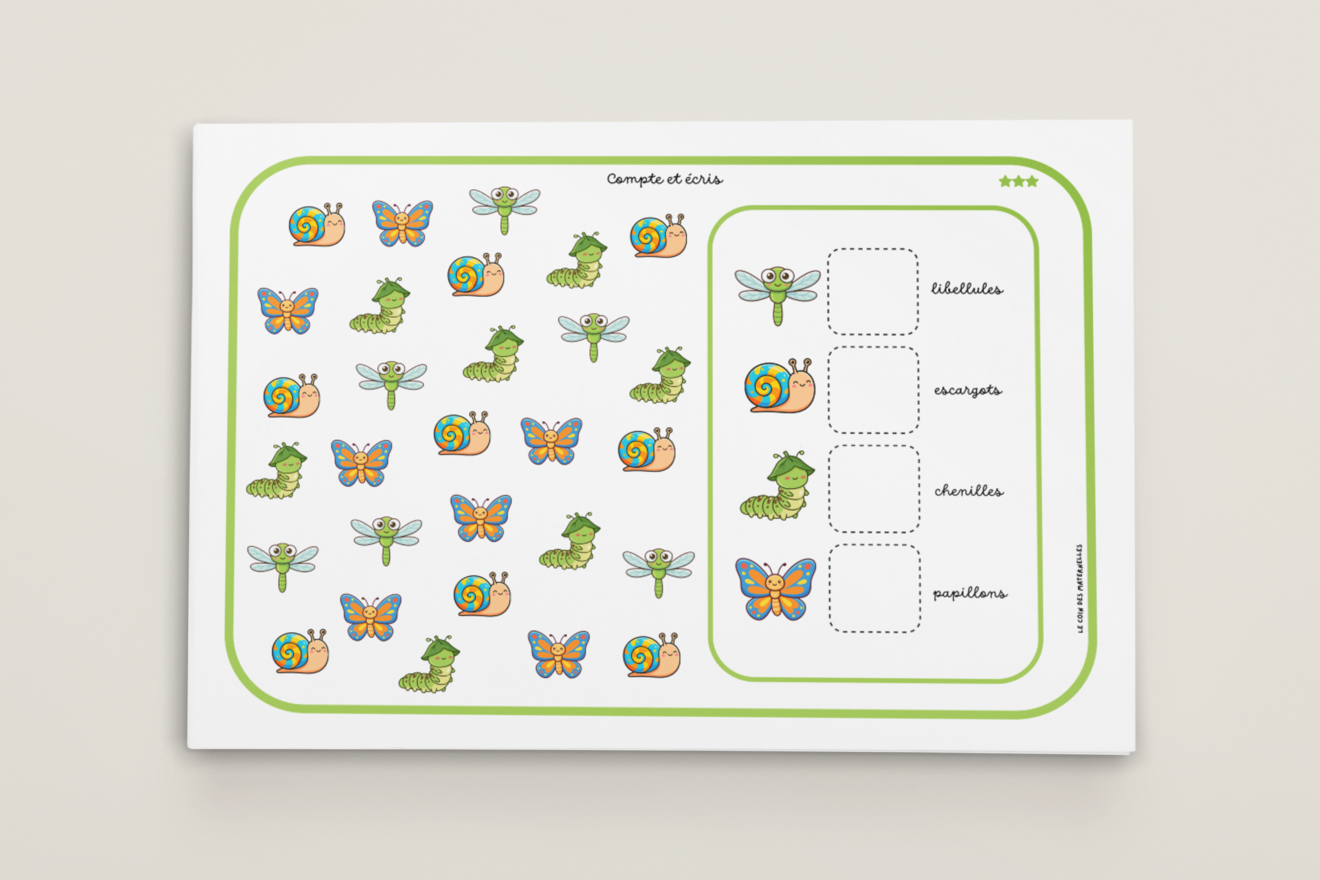 Activité comptage et écriture chiffres maternelle printemps